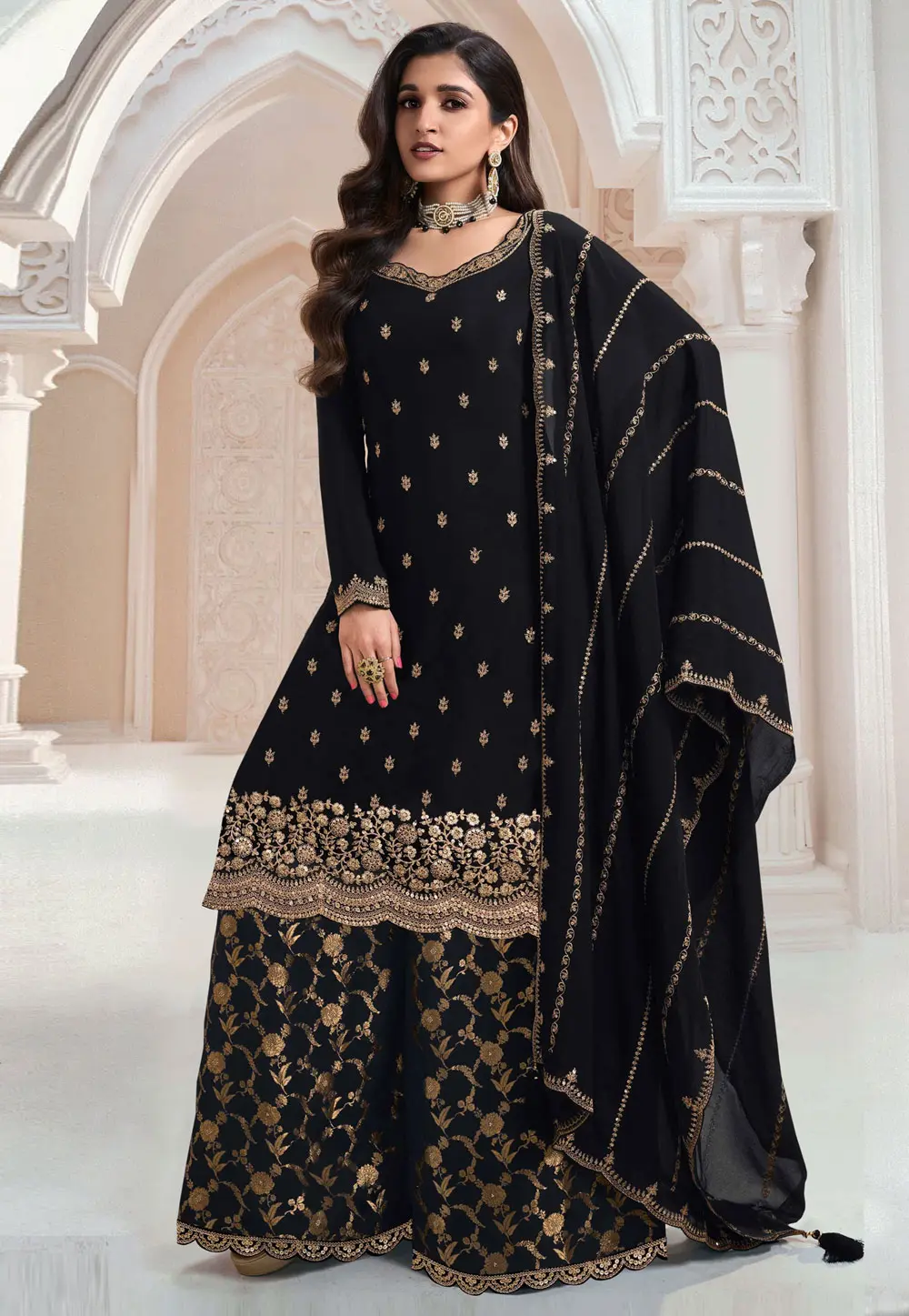 Black Chinon Pakistani Suit 302352