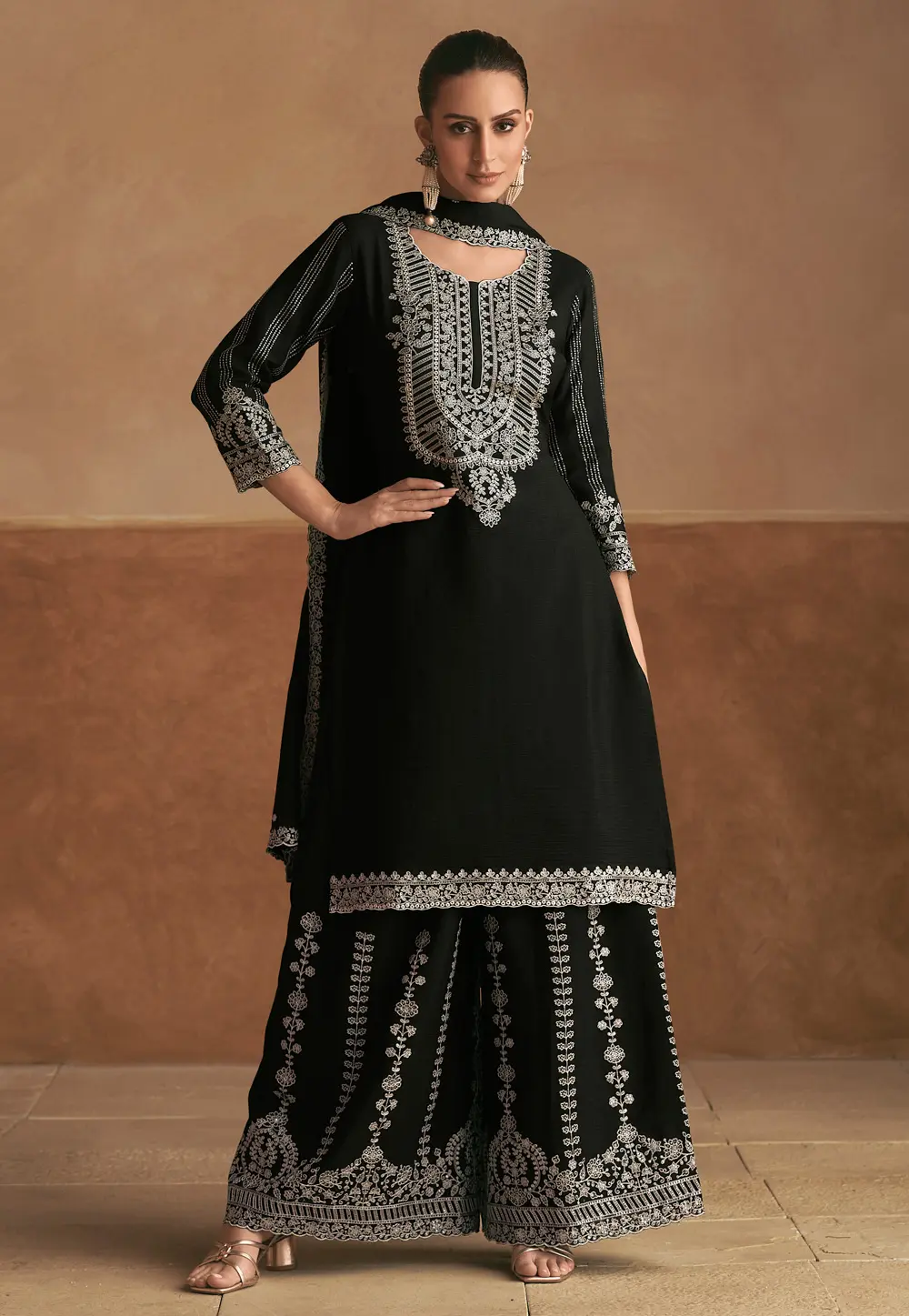 Black Chinon Palazzo Suit 297562