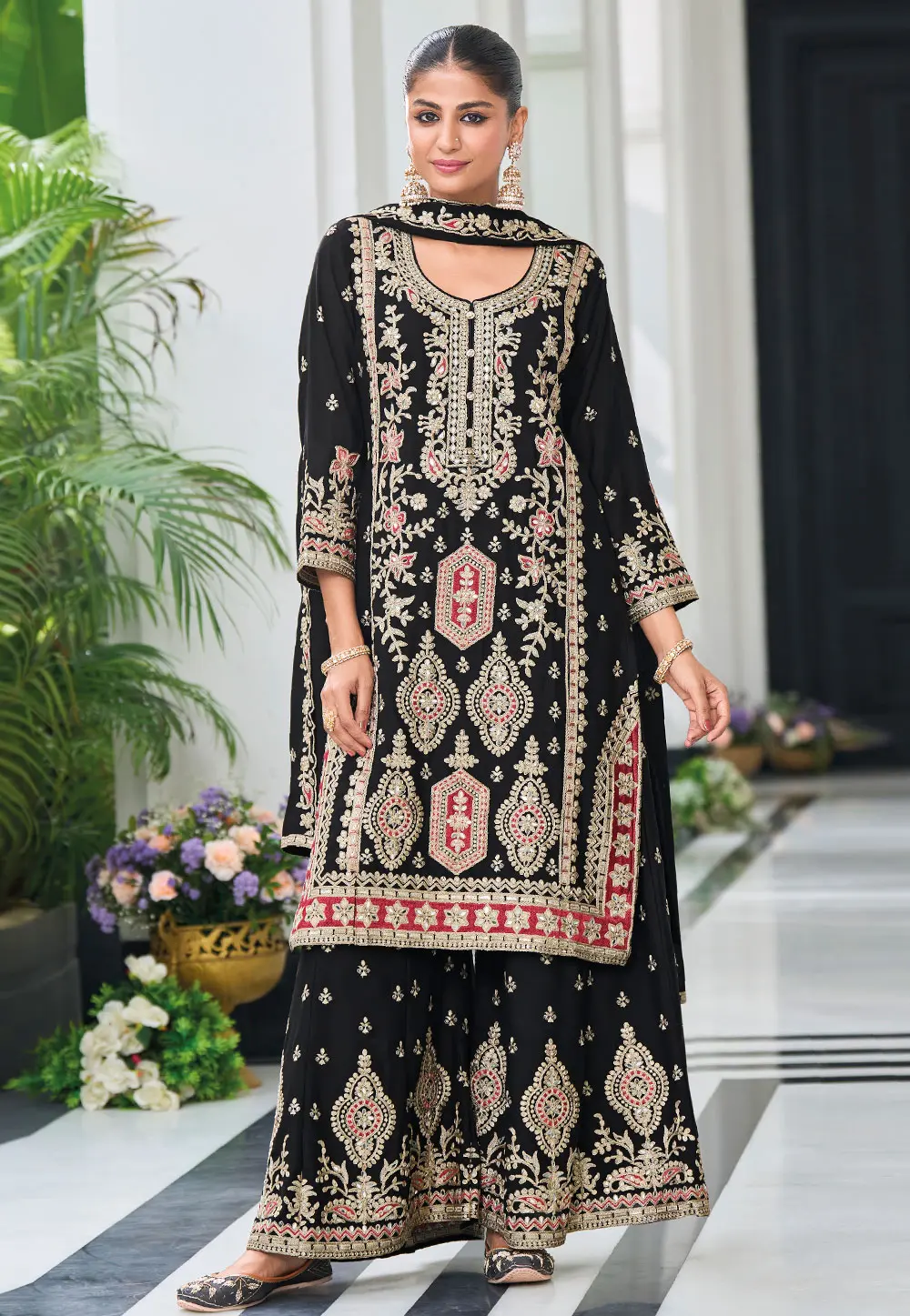 Black Chinon Readymade Pakistani Suit 303518