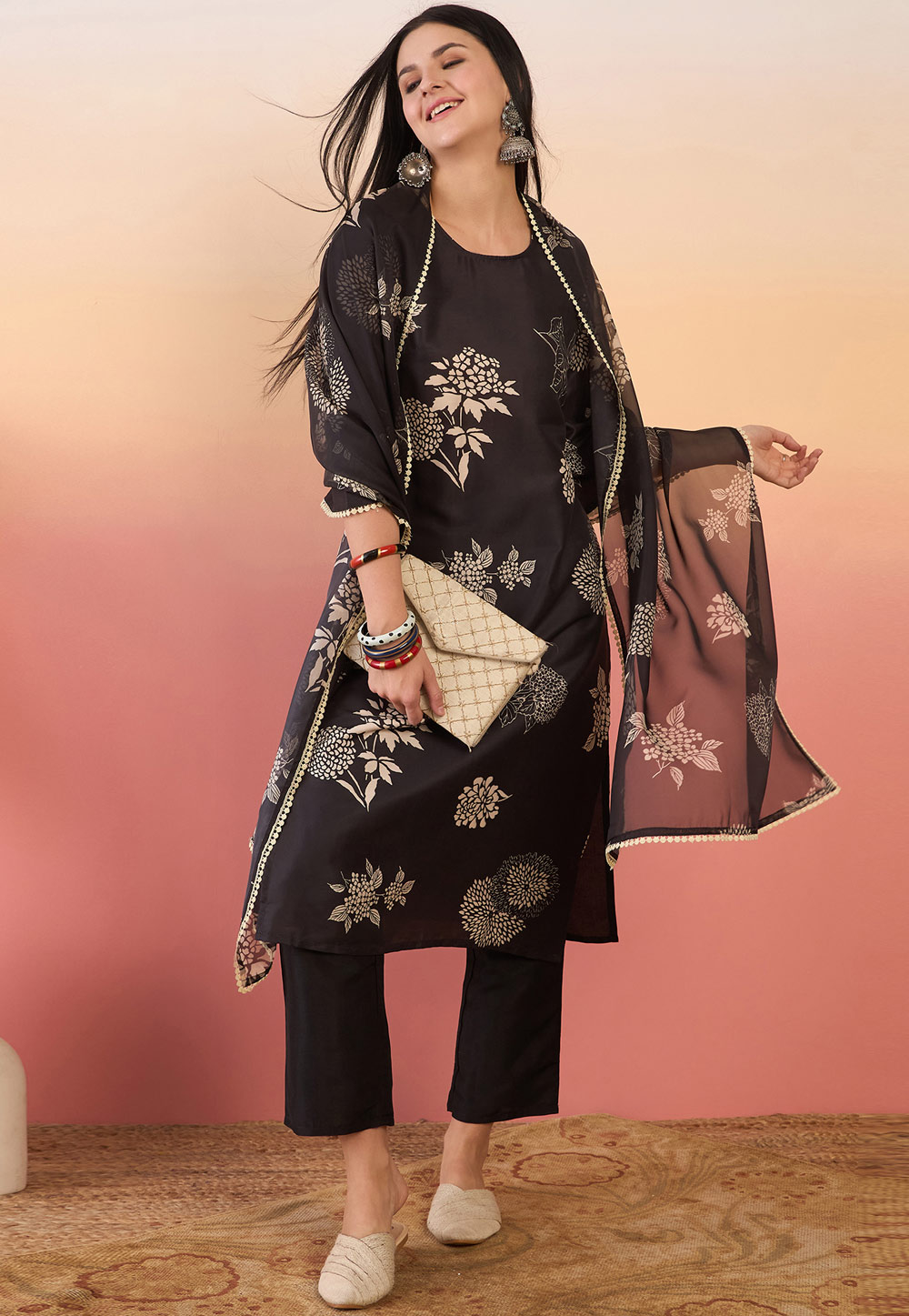 Black Chinon Readymade Pakistani Suit 305697