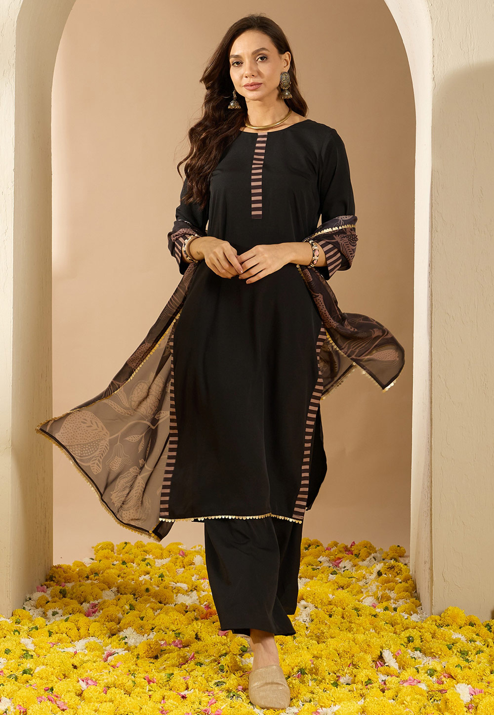 Black Chinon Readymade Palazzo Suit 305241