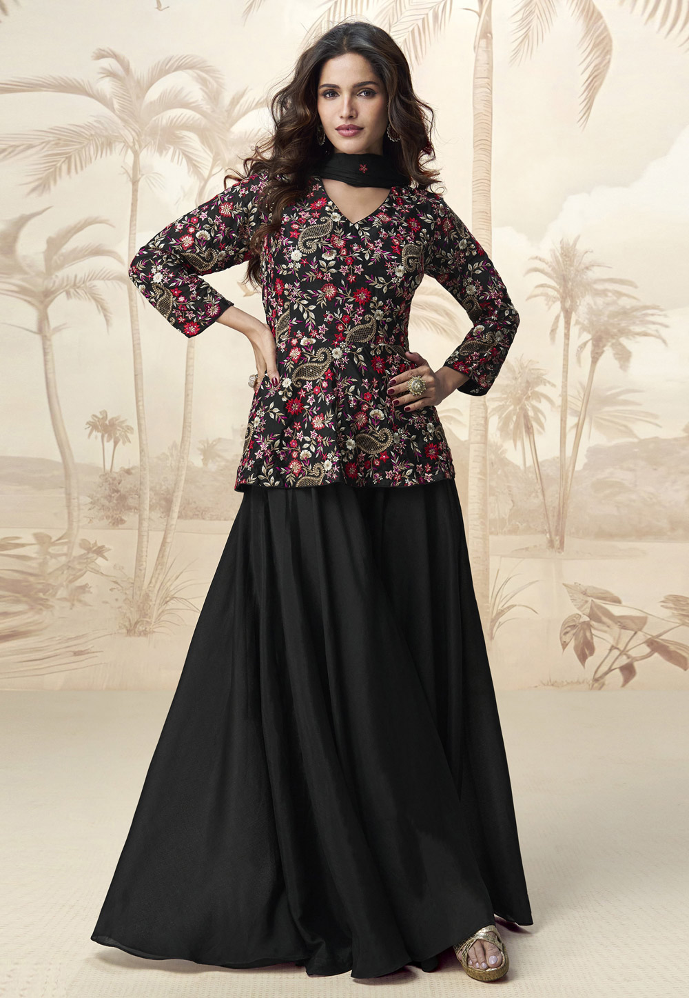 Black Chinon Sharara Suit 310984