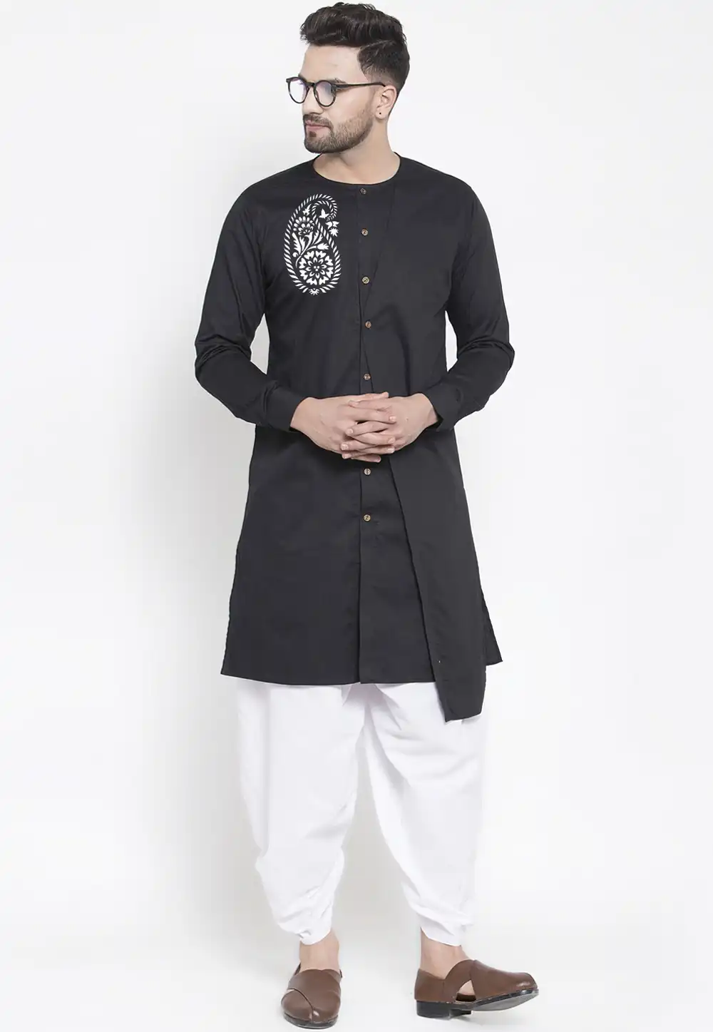 Black Cotton Dhoti Kurta 289952