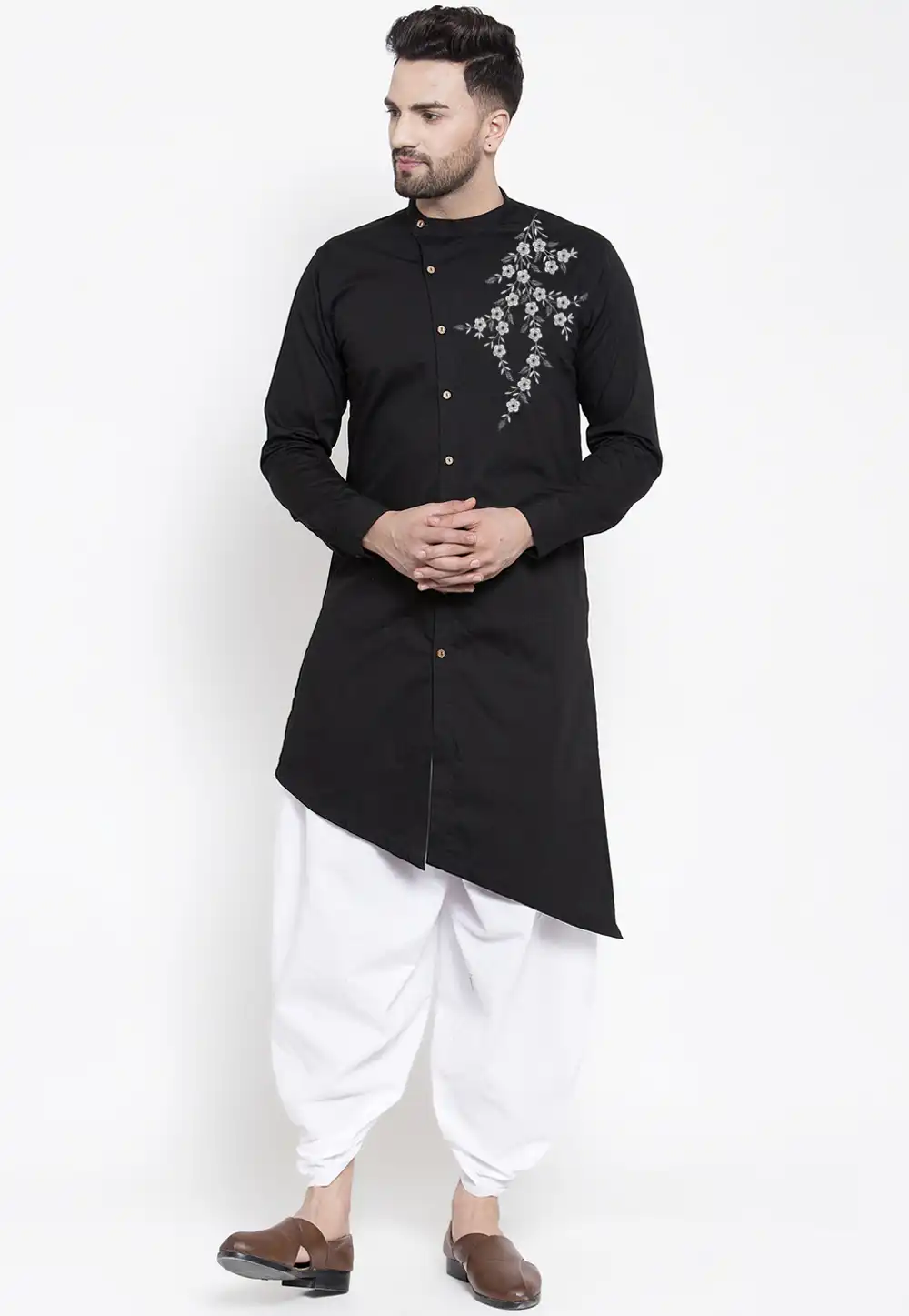 Black Cotton Dhoti Kurta 289953