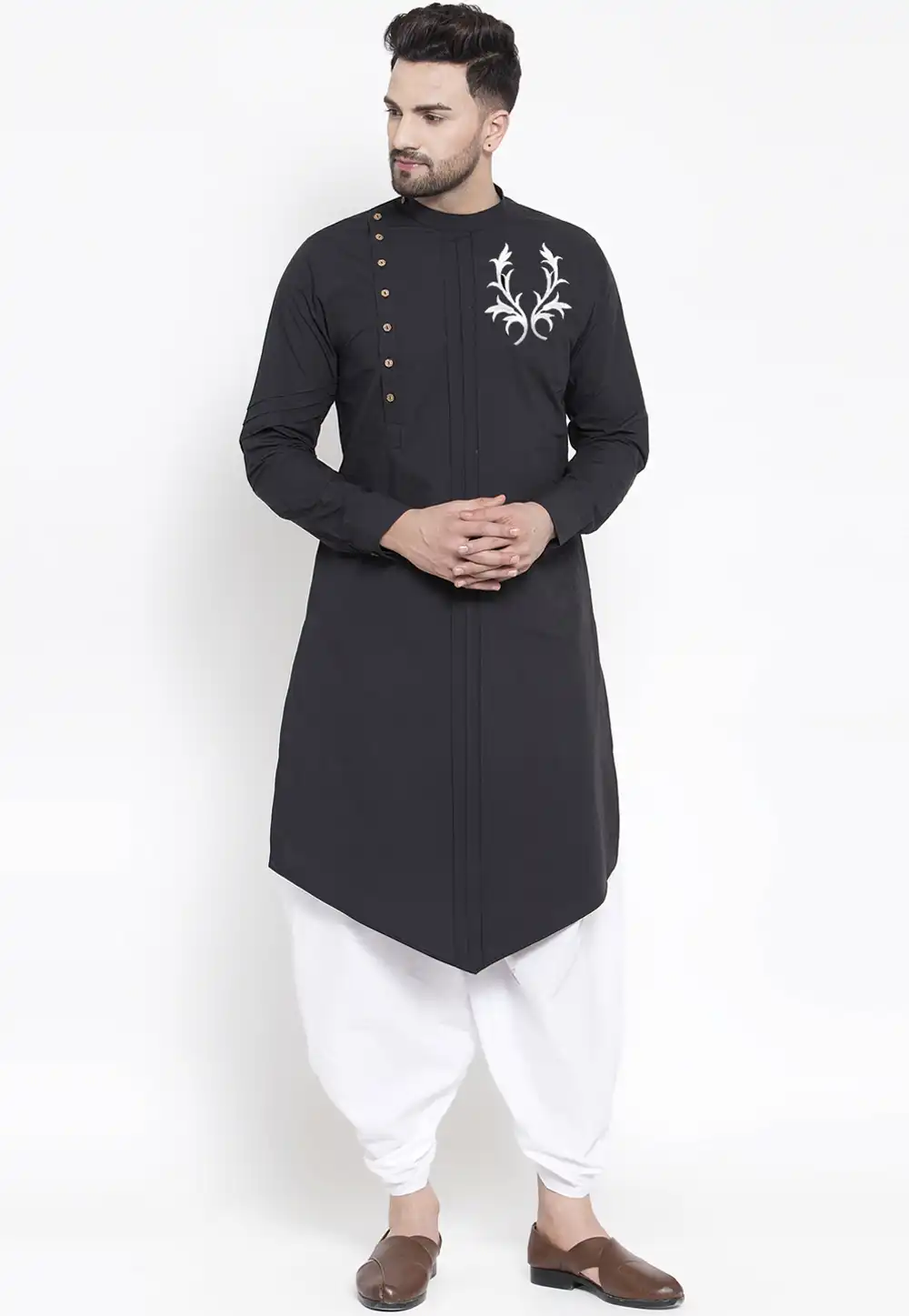 Black Cotton Dhoti Kurta 289954