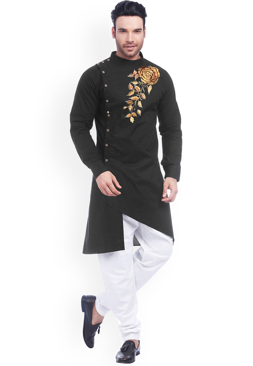 Black Cotton Indo Western Suit 305132