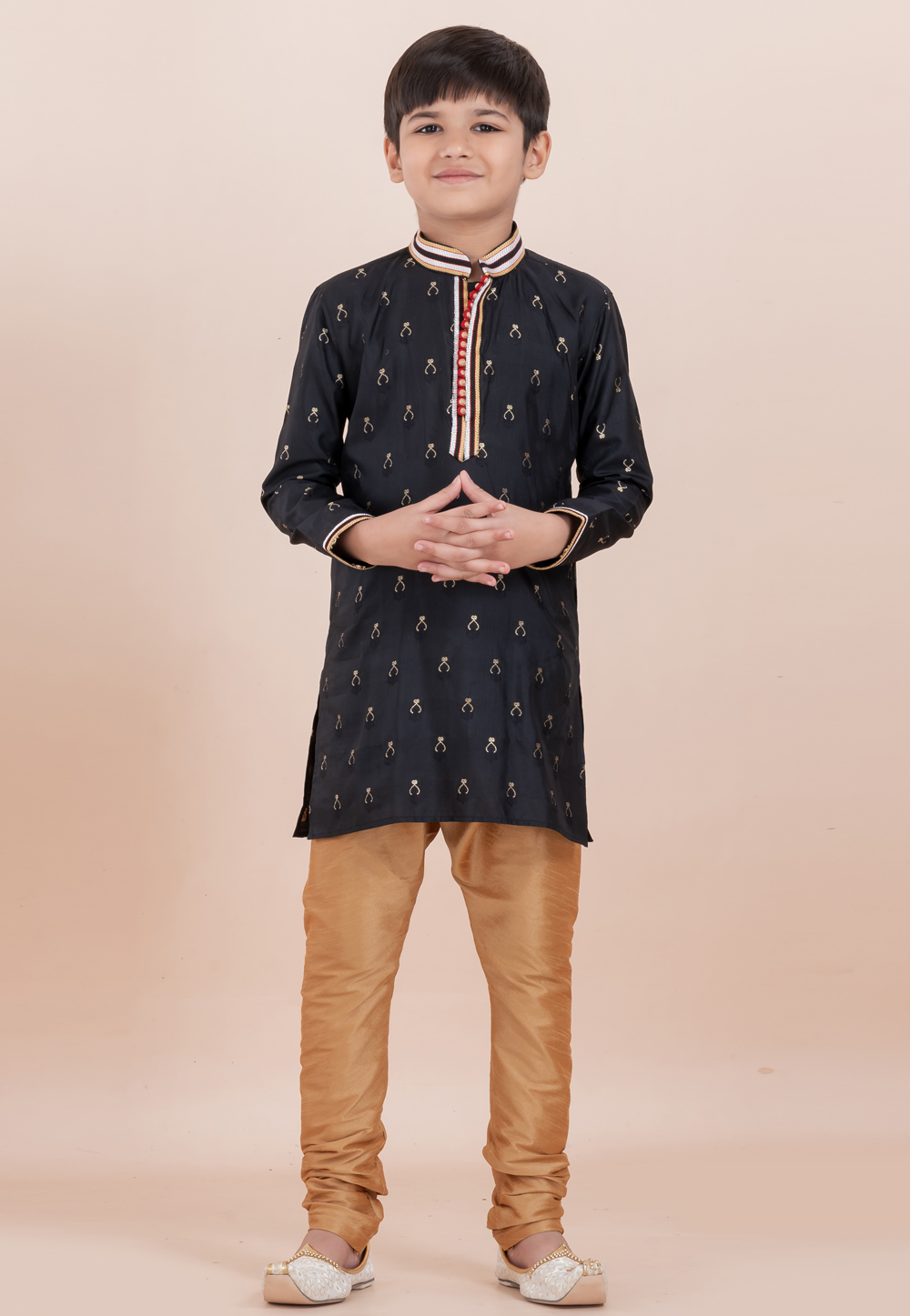 Black Cotton Jacquard Kids Kurta Pajama 305977