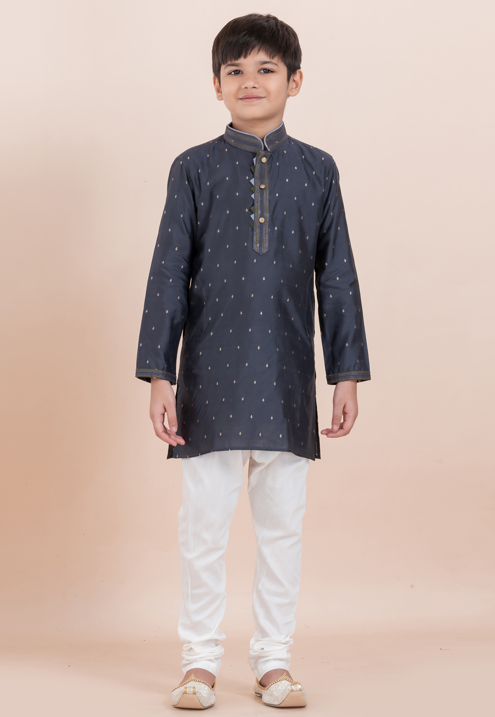 Black Cotton Jacquard Kids Kurta Pajama 305994