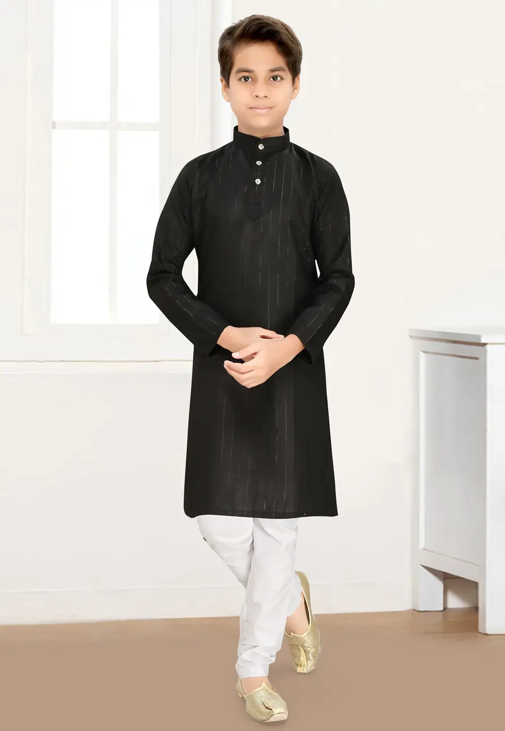 Black Cotton Kids Kurta Pajama 298431