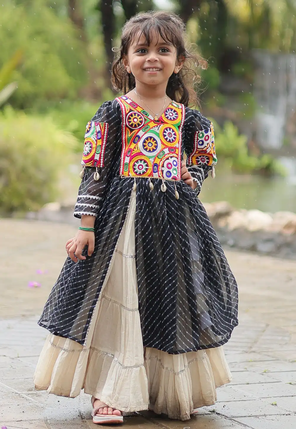 Black Cotton Kids Navratri Chaniya Choli 294367