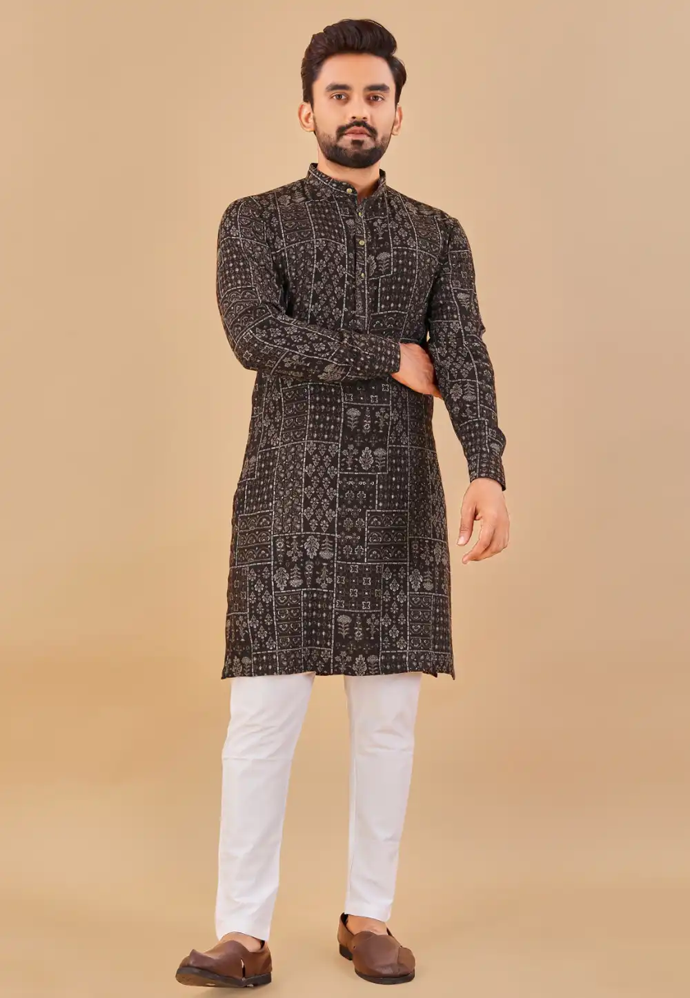 Black Cotton Kurta Pajama 290100