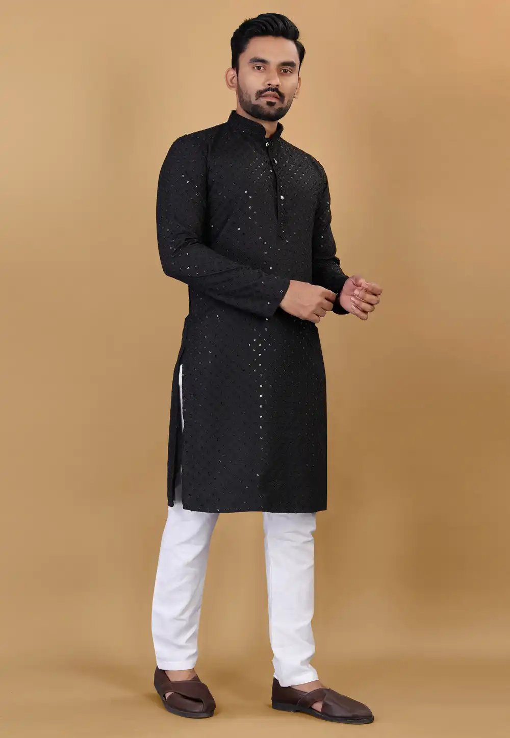 Black Cotton Kurta Pajama 293999