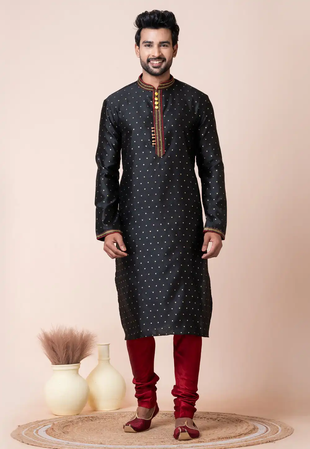 Black Cotton Kurta Pajama 294333