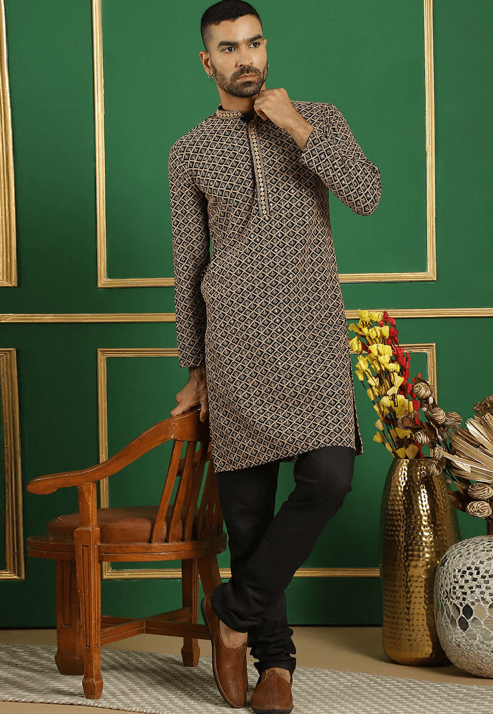 Black Cotton Kurta Pajama 287618