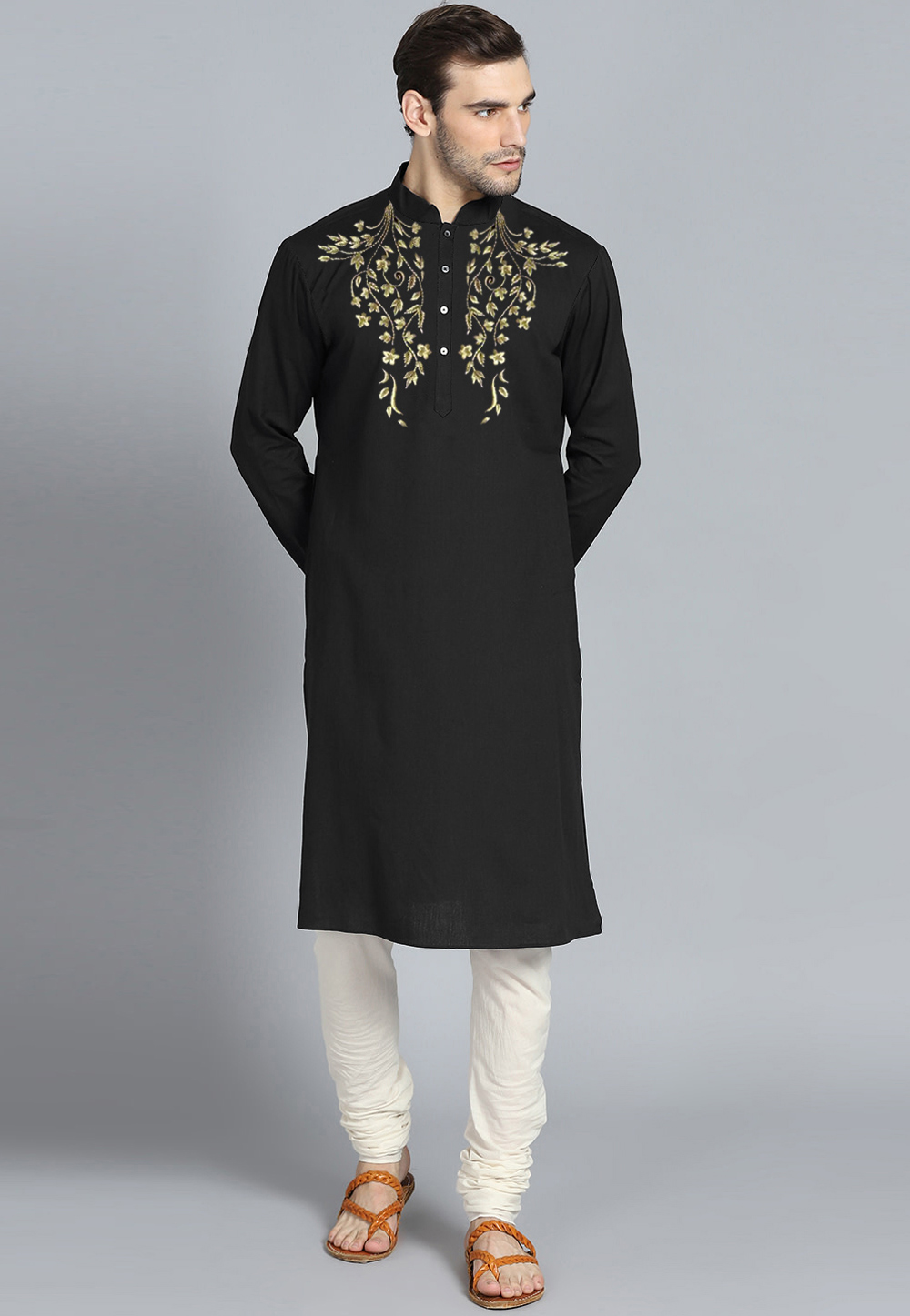 Black Cotton Kurta Pajama 305142