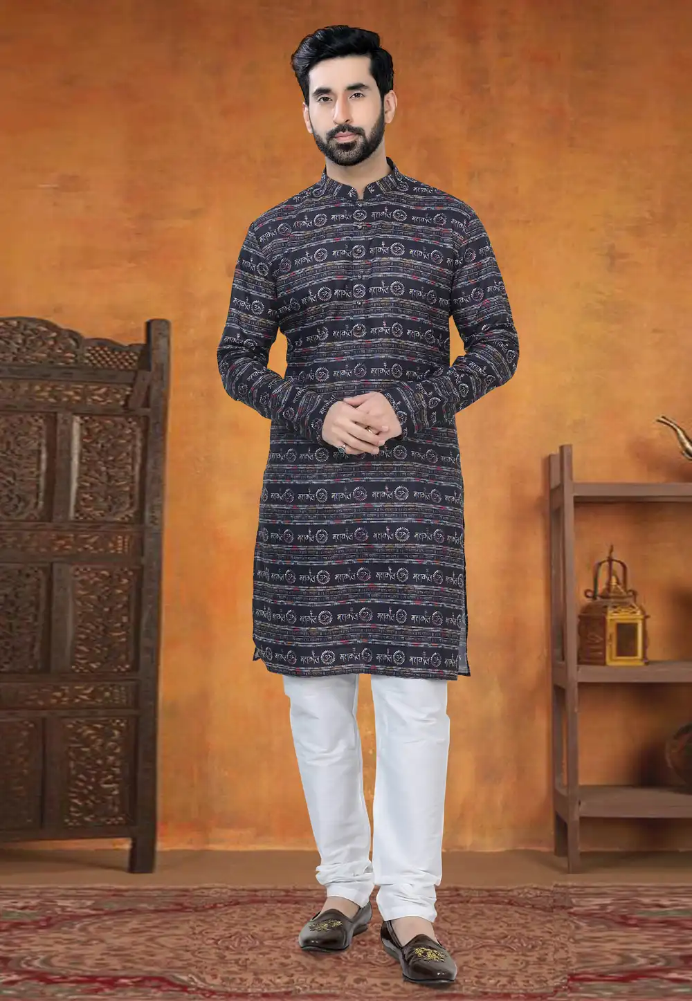 Black Cotton Kurta Pajama 295006