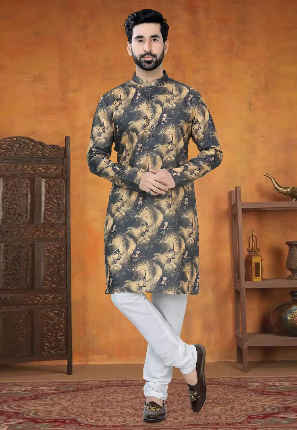 Black Cotton Kurta Pajama 295008