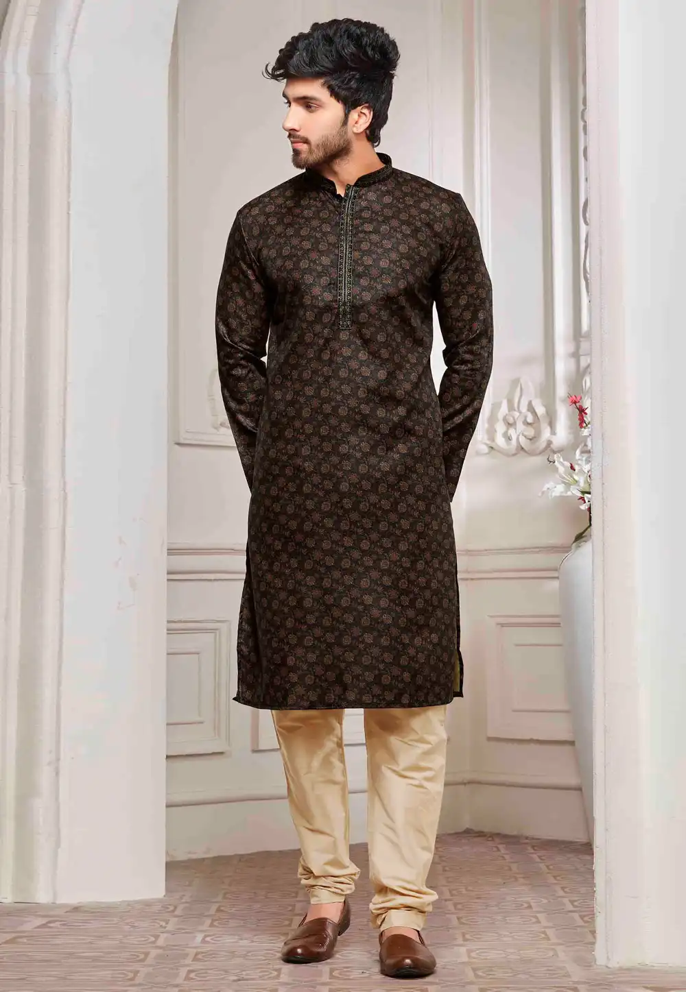 Black Cotton Kurta Pajama 288870