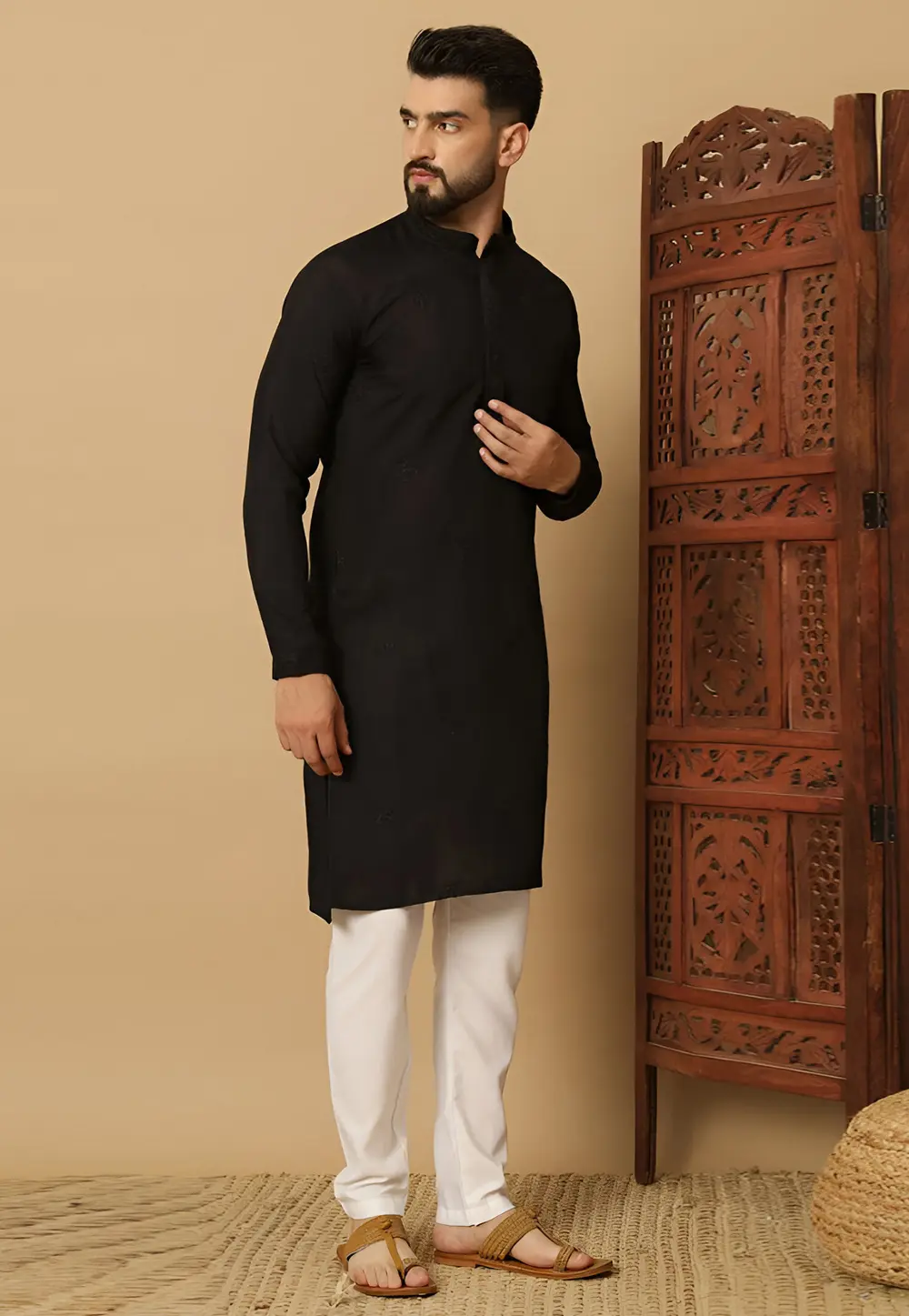 Black Cotton Kurta Pajama 297894