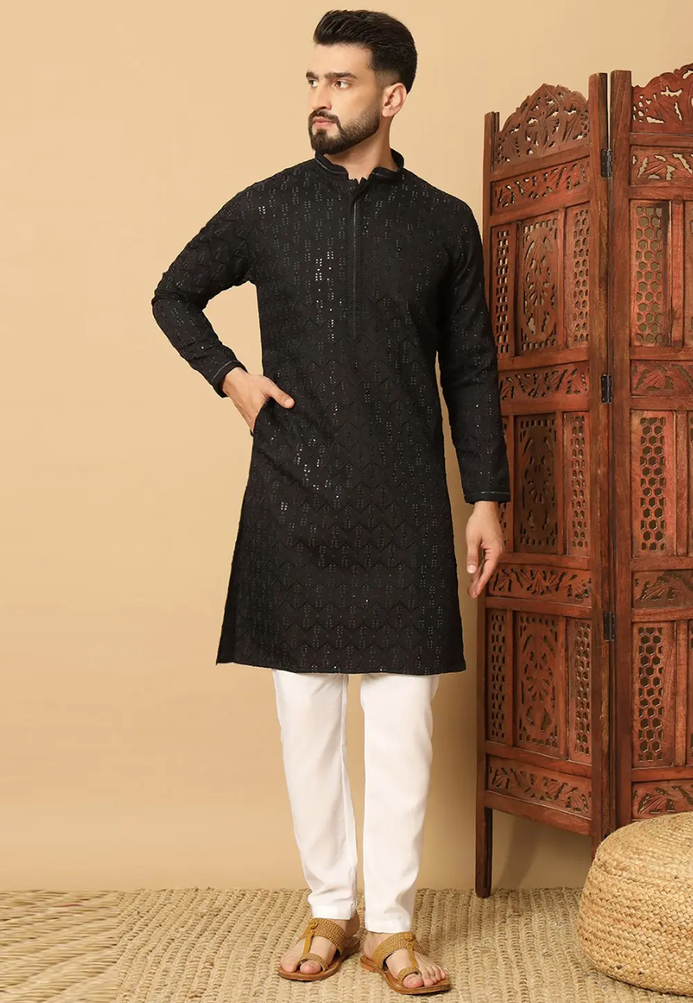 Black Cotton Kurta Pajama 297685