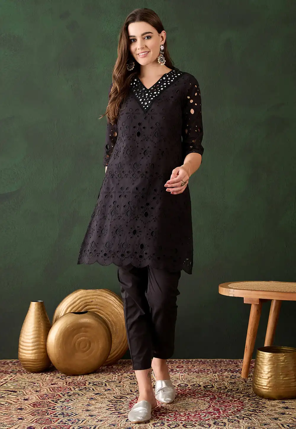 Black Cotton Kurta Set With Pent 293329