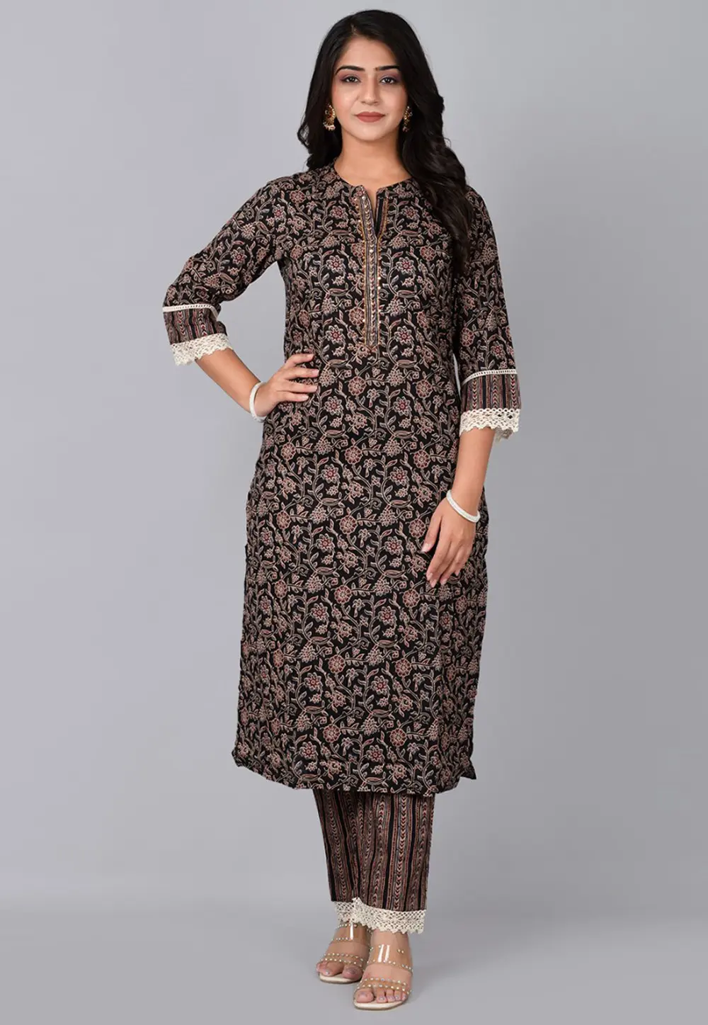 Black Cotton Kurta Set With Pent 302755