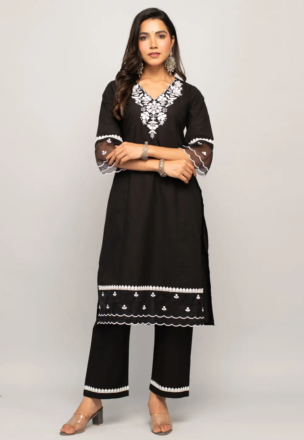 Black Cotton Kurta Set With Pent 301647