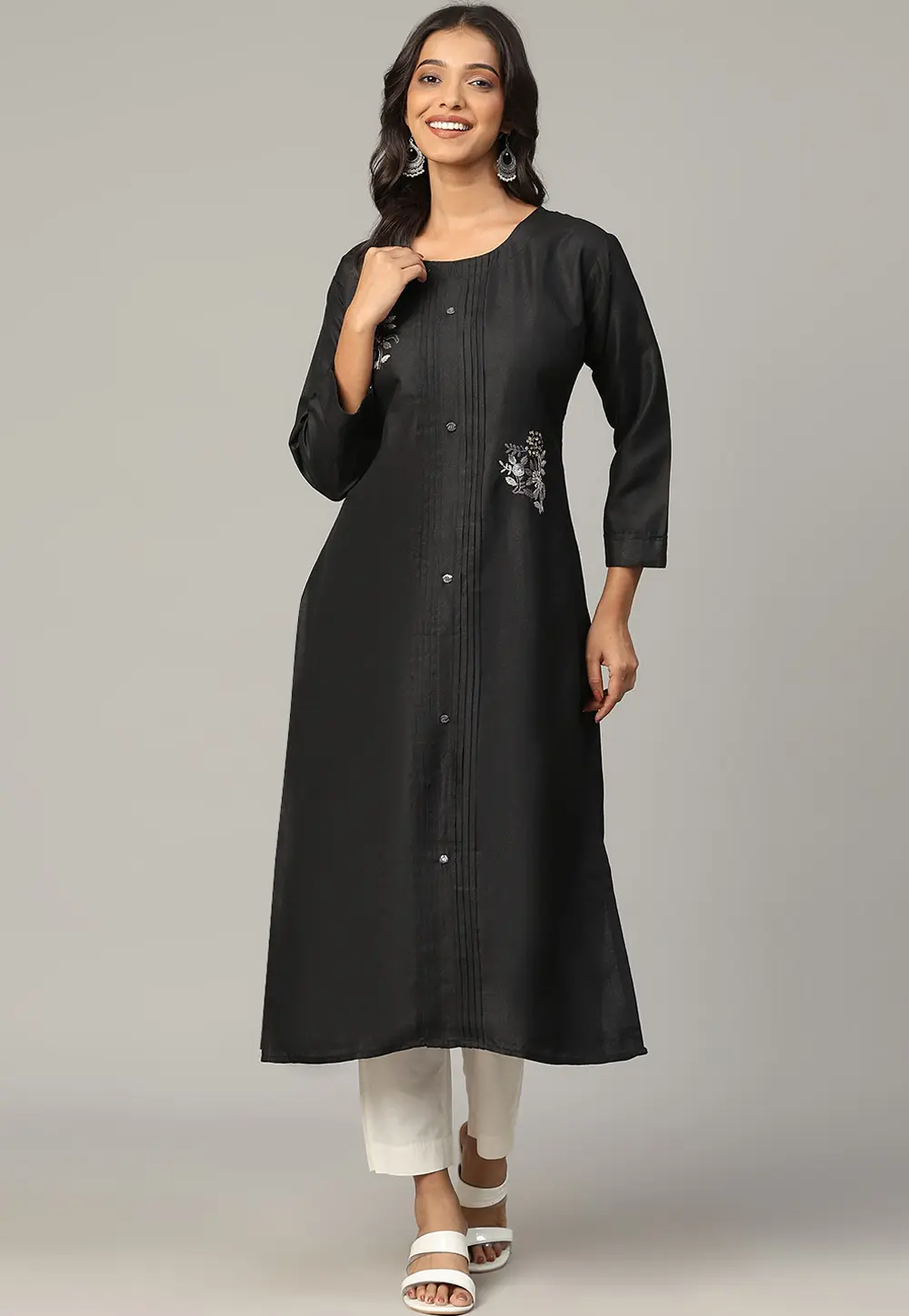 Black Cotton Long Kurti 302998