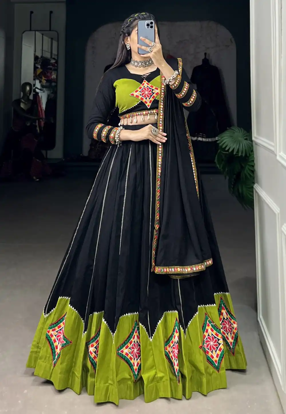 Black Cotton Navratri Chaniya Choli 292074