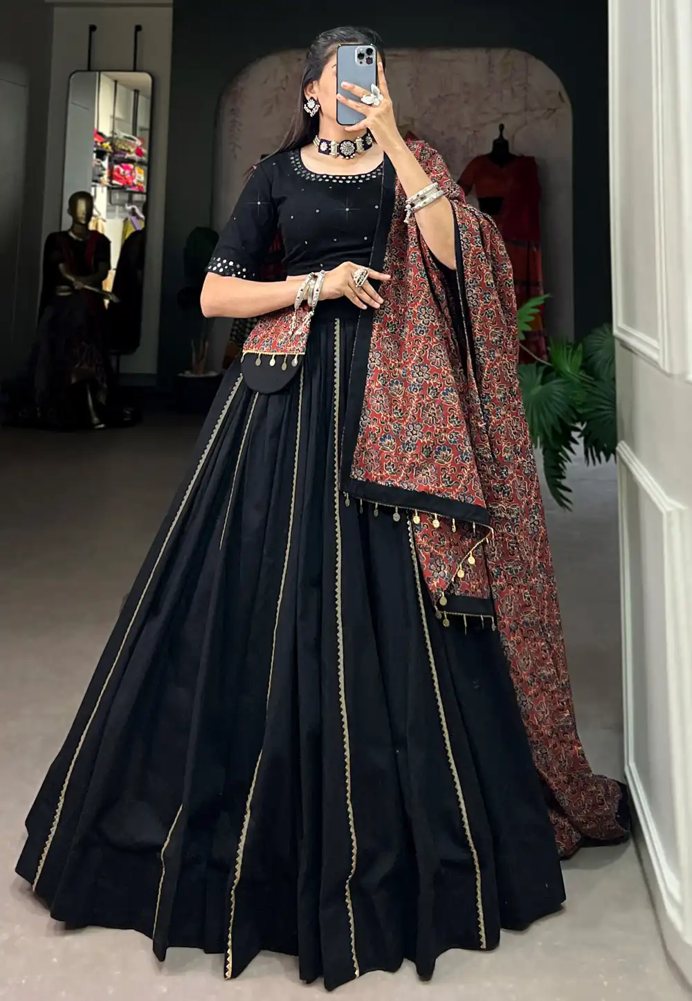 Black Cotton Navratri Chaniya Choli 291169