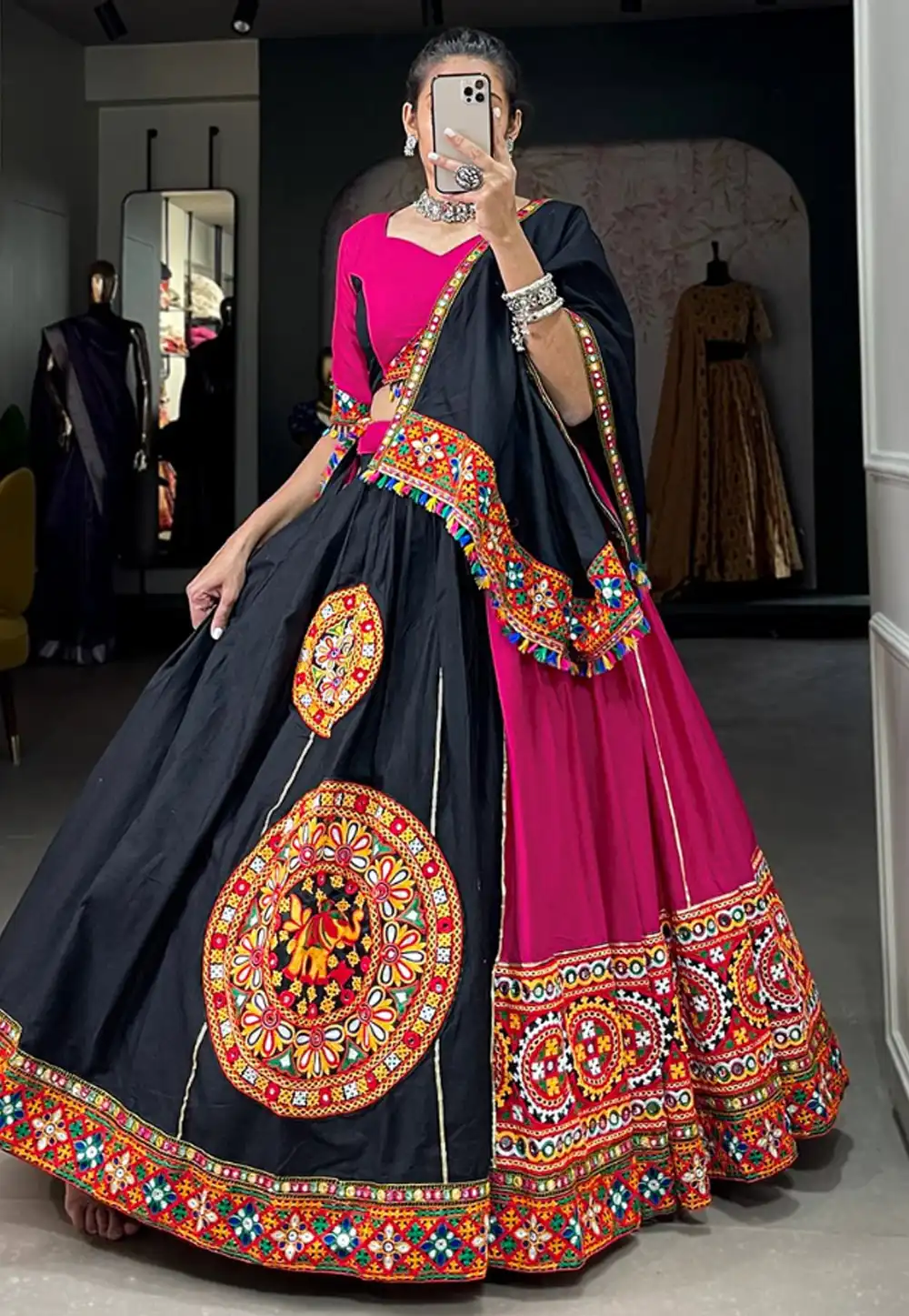 Black Cotton Navratri Chaniya Choli 292106