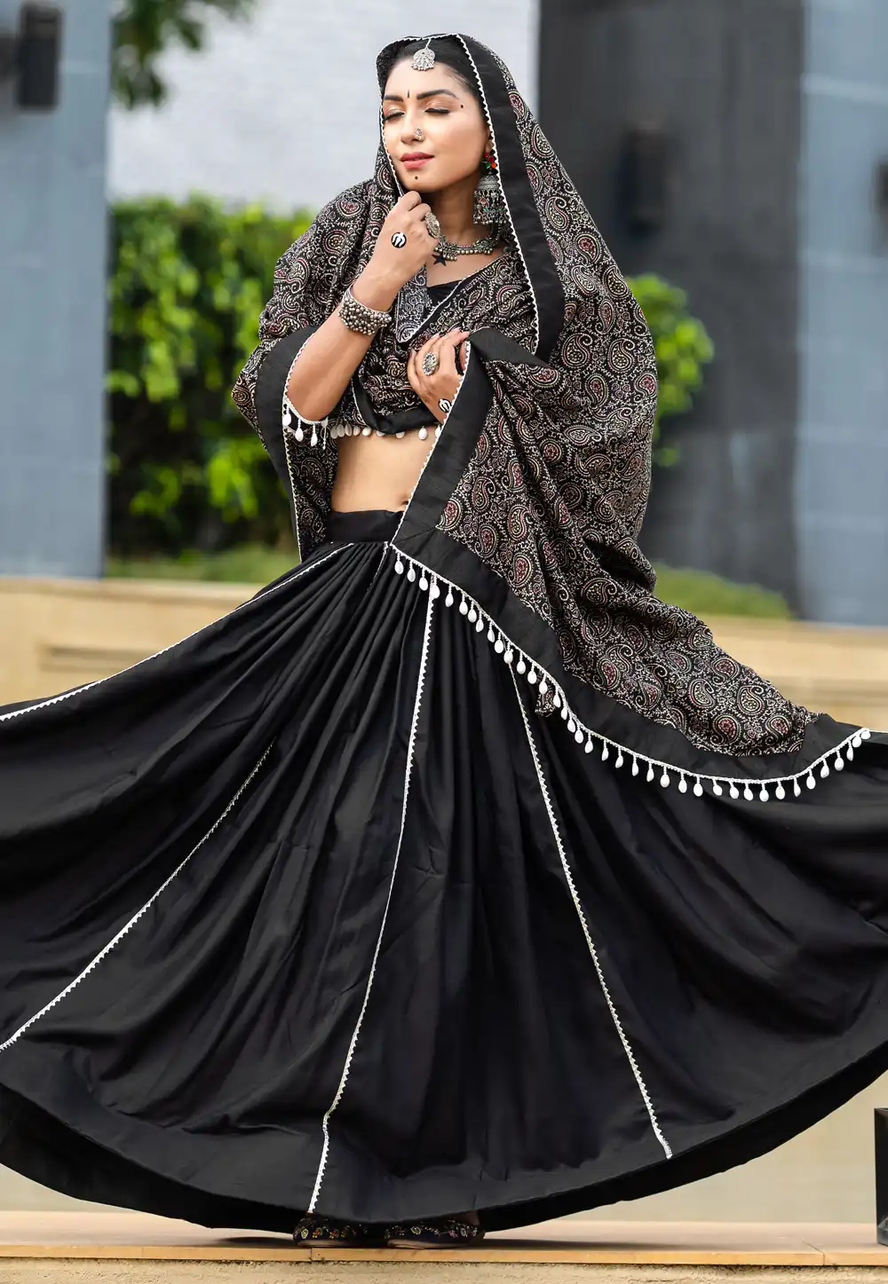 Black Cotton Navratri Chaniya Choli 293860