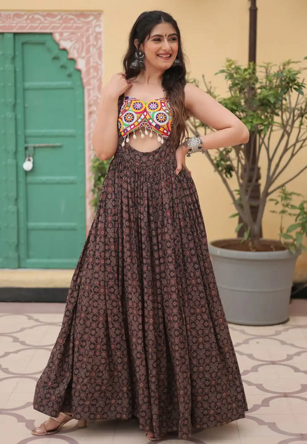 Black Cotton Navratri Wear Gown 294211