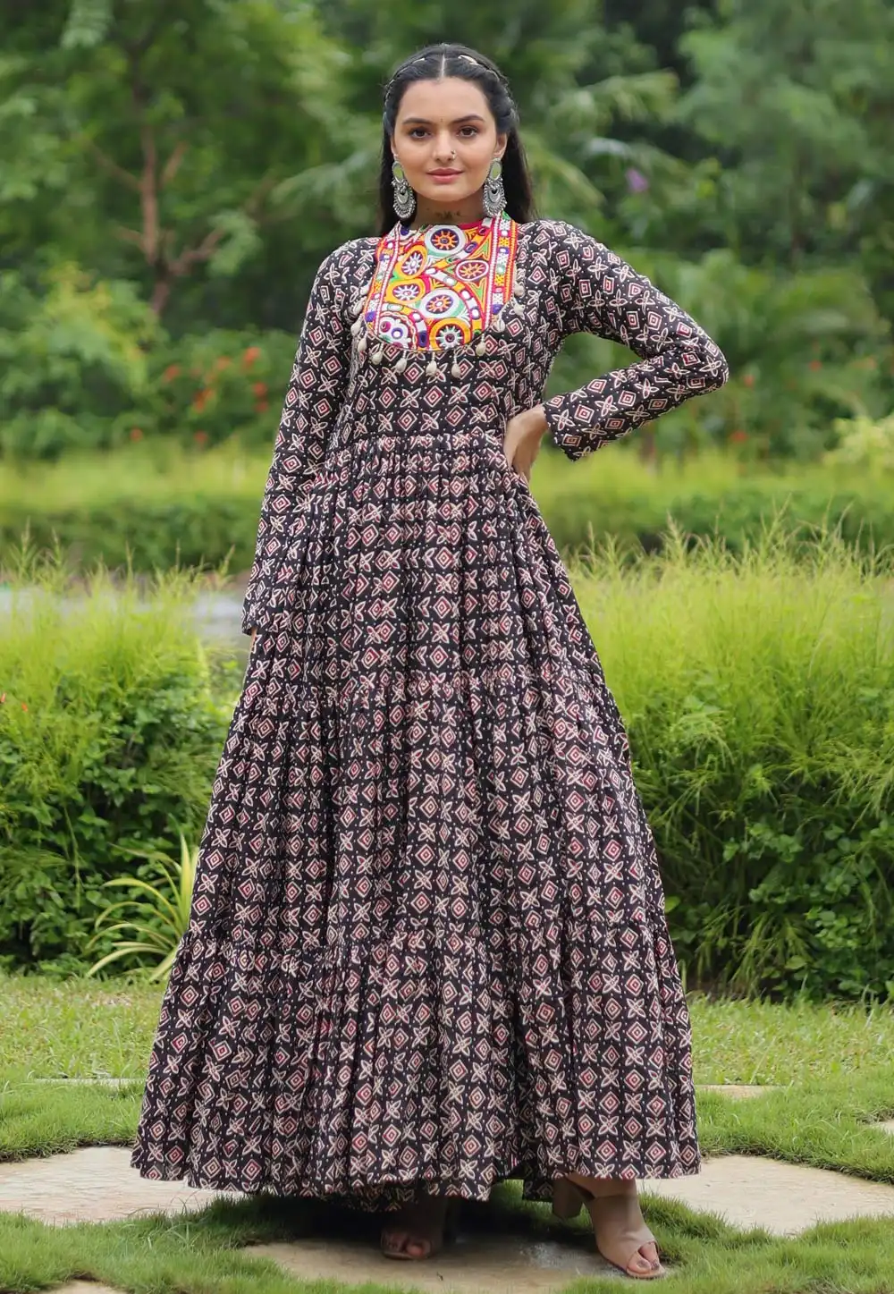 Black Cotton Navratri Wear Gown 294911