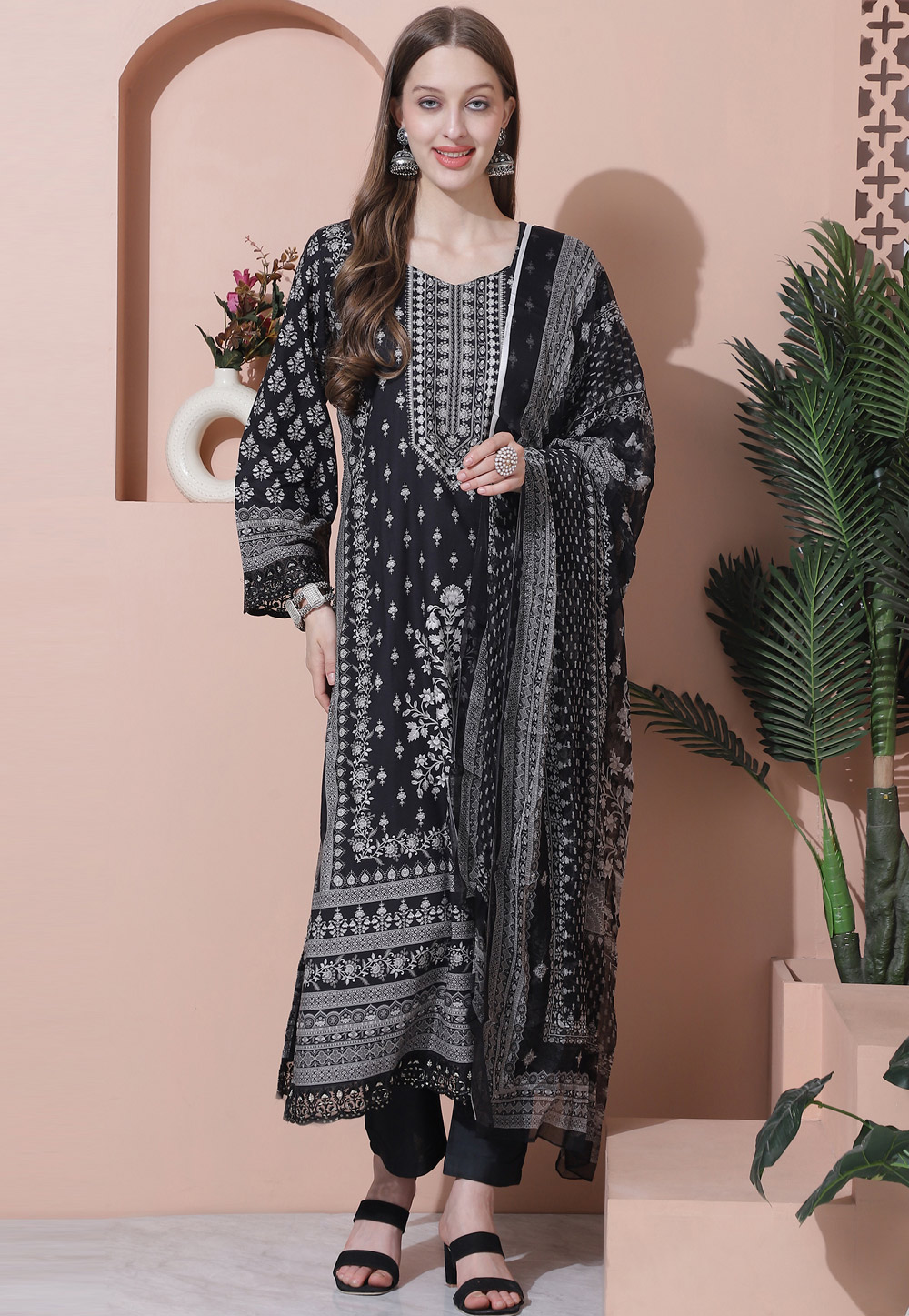 Black Cotton Pakistani Suit 309913