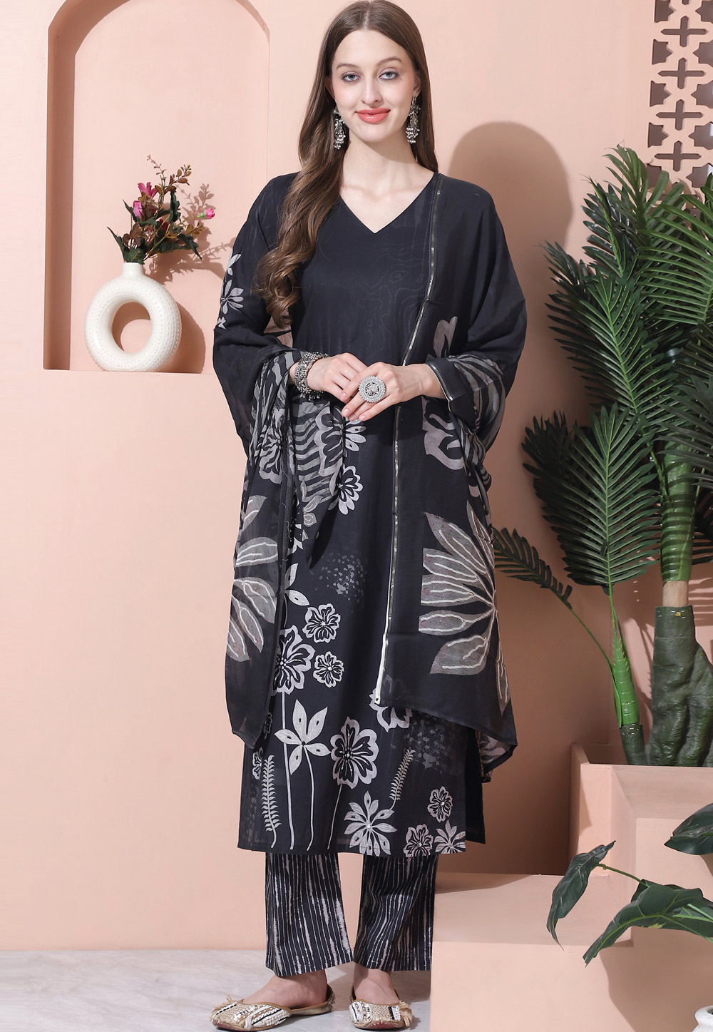 Black Cotton Pant Style Suit 310074