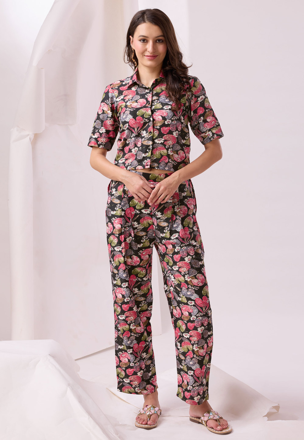 Black Cotton Printed Co-Ords Set 287409