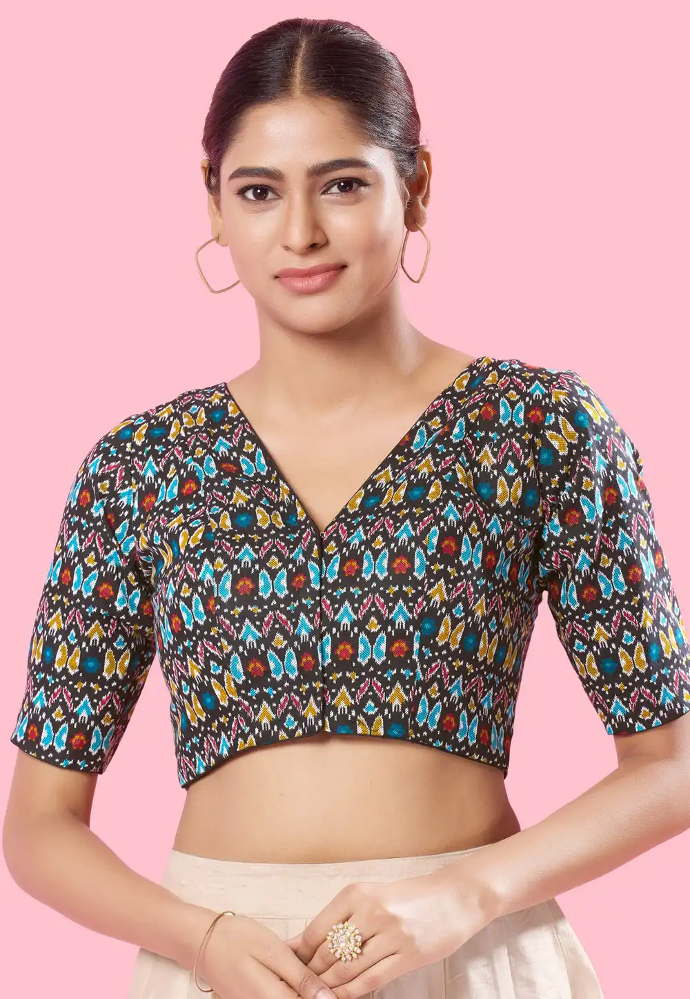 Black Cotton Readymade Blouse 288667