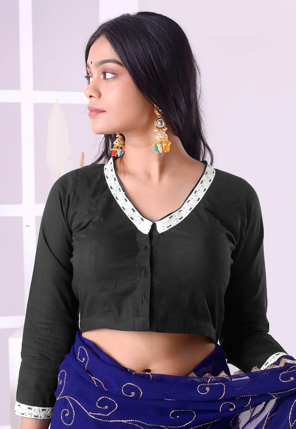 Black Cotton Readymade Blouse 298771