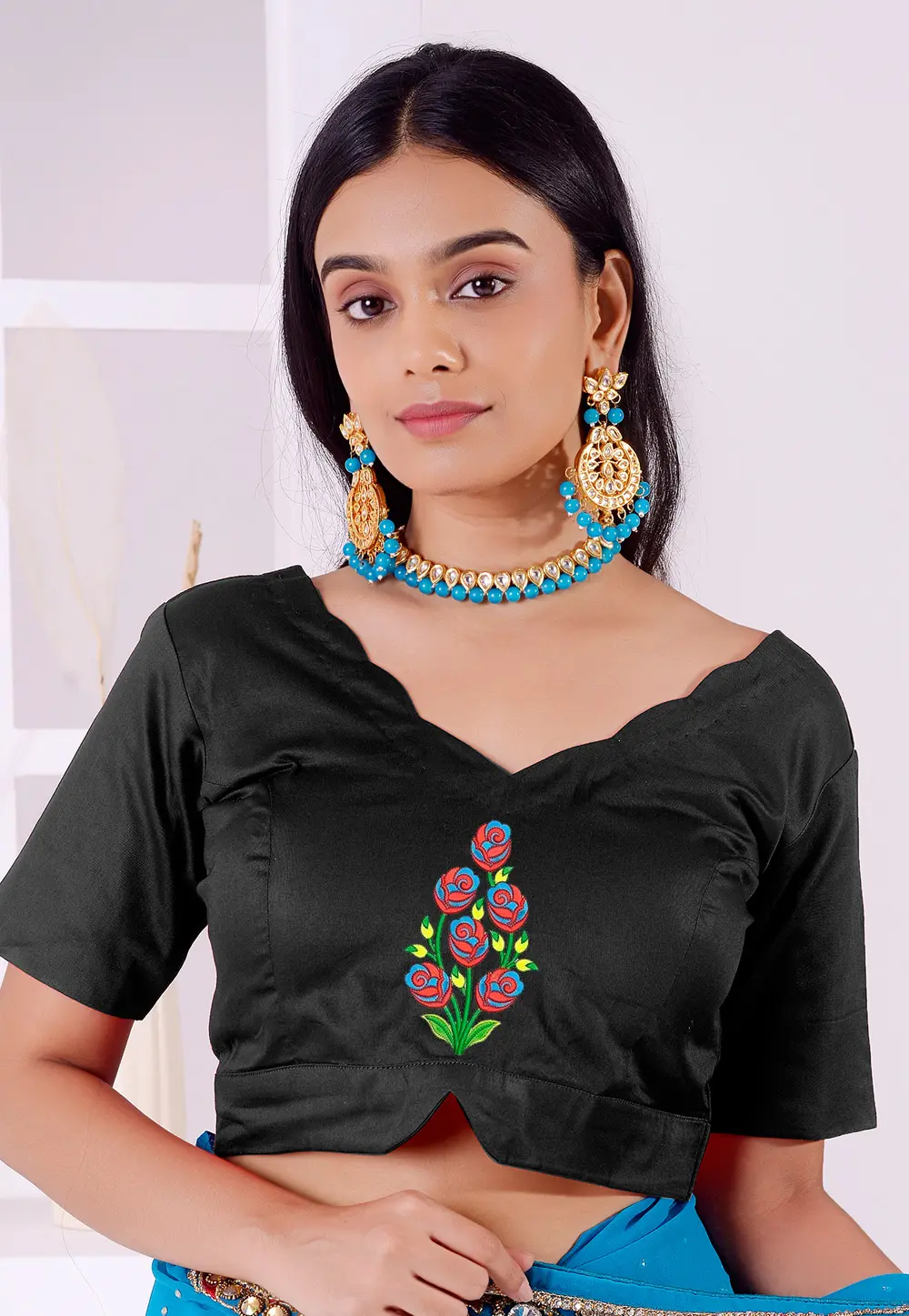 Black Cotton Readymade Blouse 298780