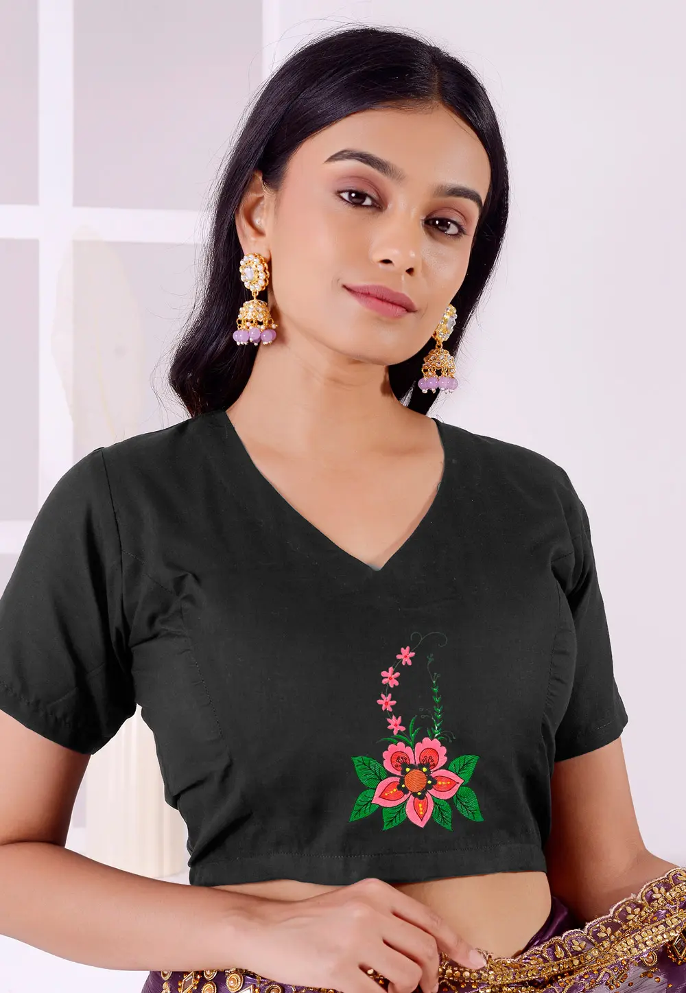 Black Cotton Readymade Blouse 298784