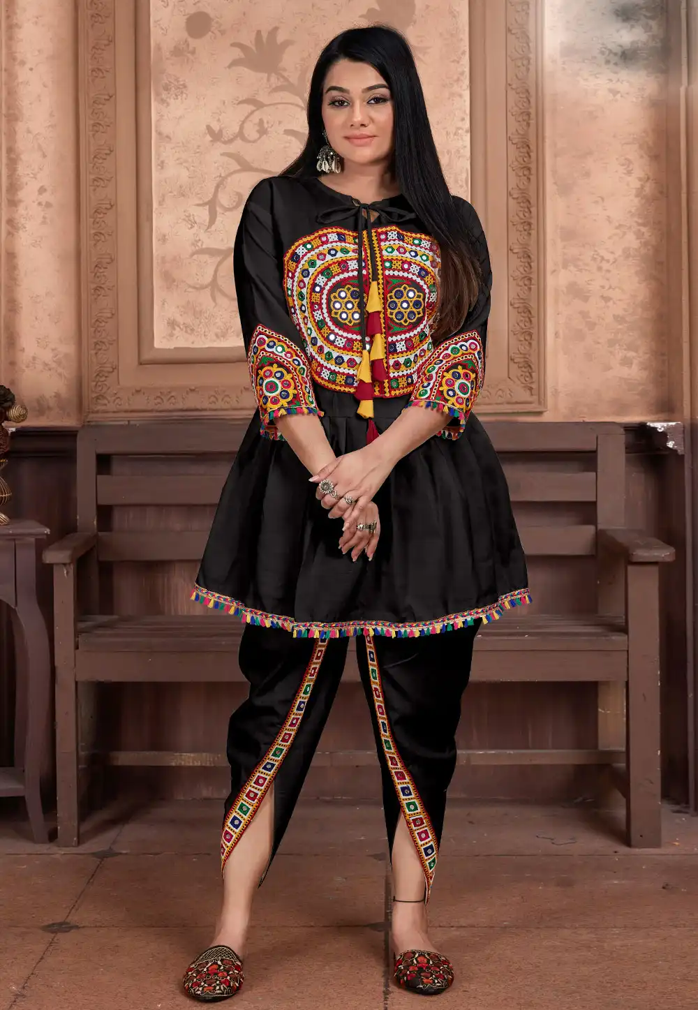 Black Cotton Readymade Navratri Kediya with Dhoti Salwar 294854