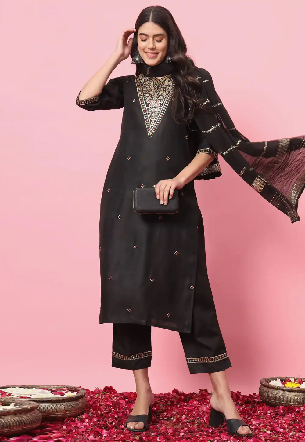 Black Cotton Readymade Pakistani Suit 289344