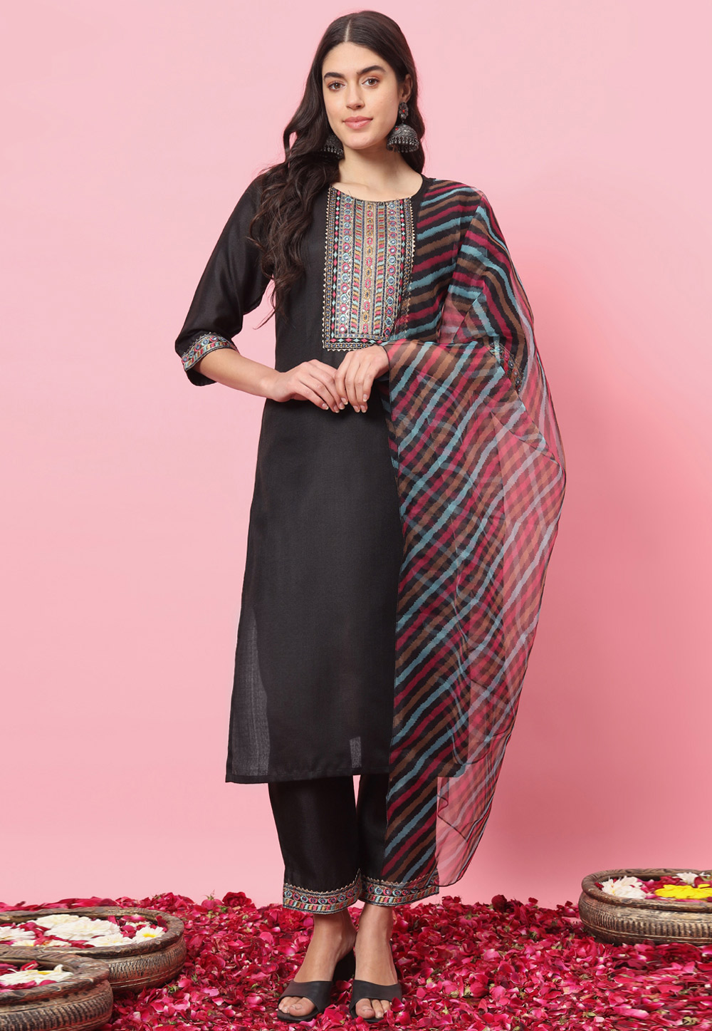 Black Cotton Readymade Pakistani Suit 310604