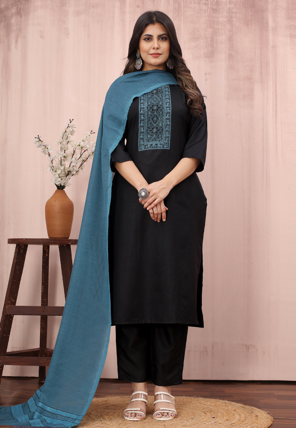 Black Cotton Readymade Pakistani Suit 283188
