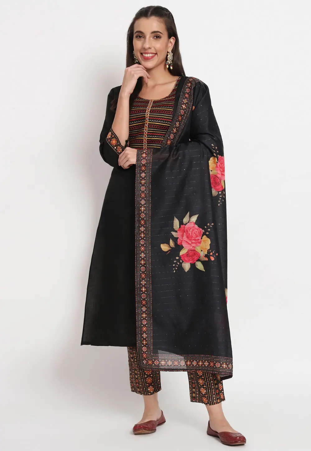 Black Cotton Readymade Pakistani Suit 299717