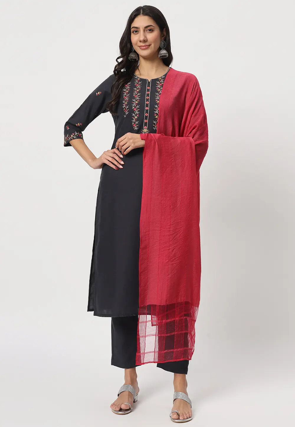 Black Cotton Readymade Pakistani Suit 299725