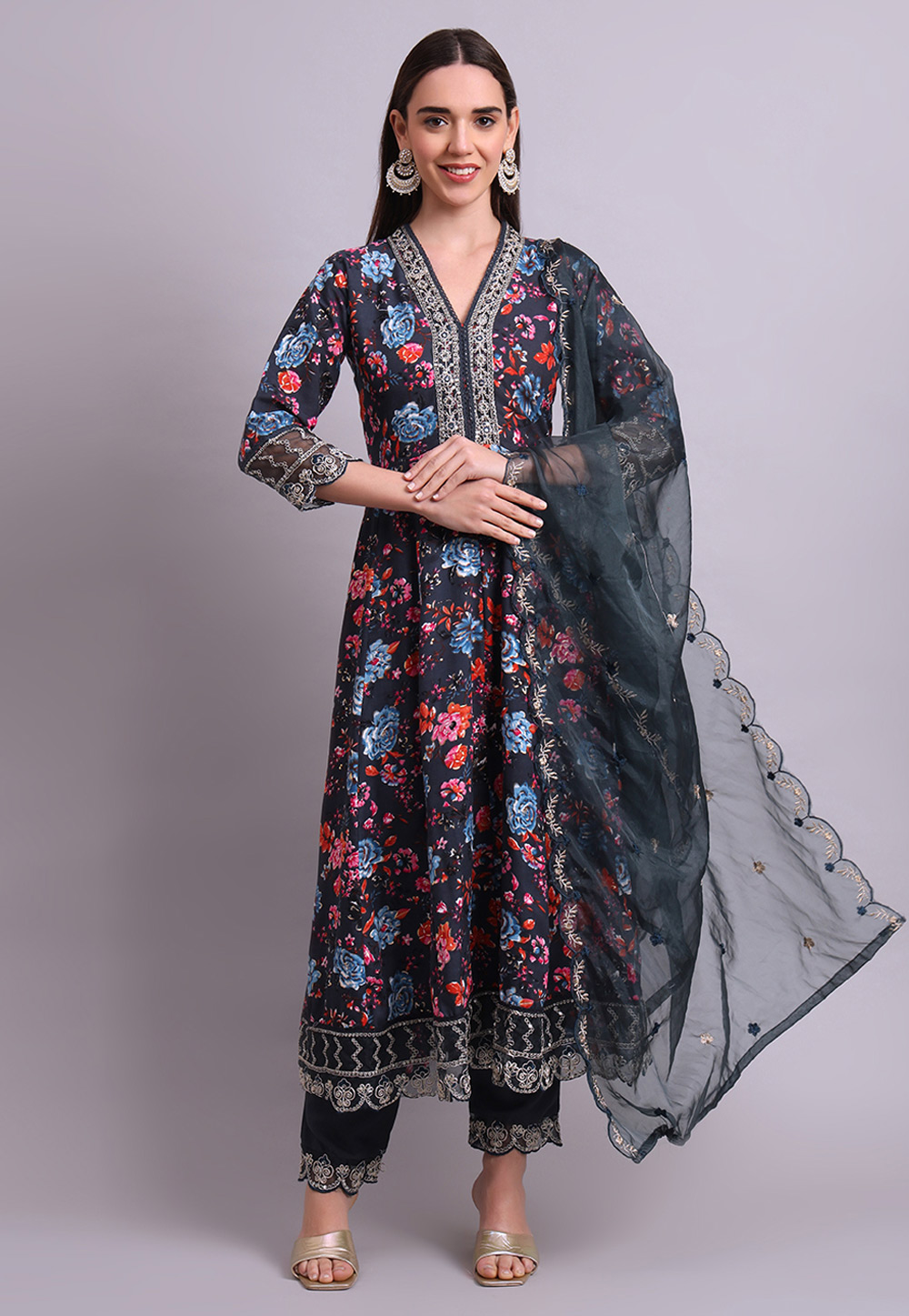 Black Cotton Readymade Pant Style Suit 309664