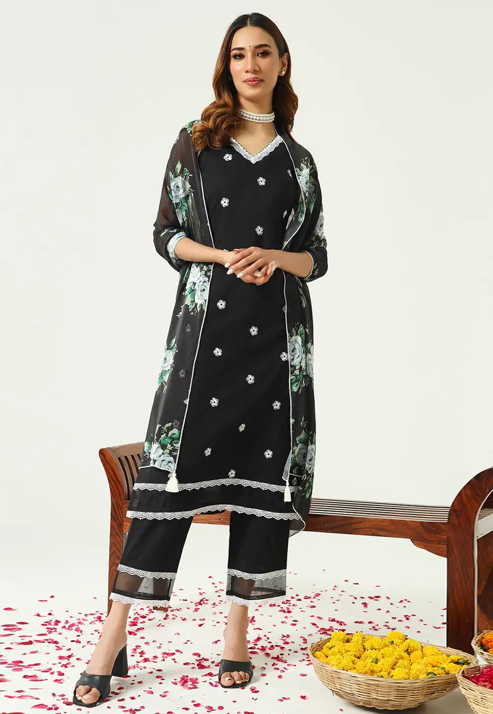 Black Cotton Readymade Pant Style Suit 291868