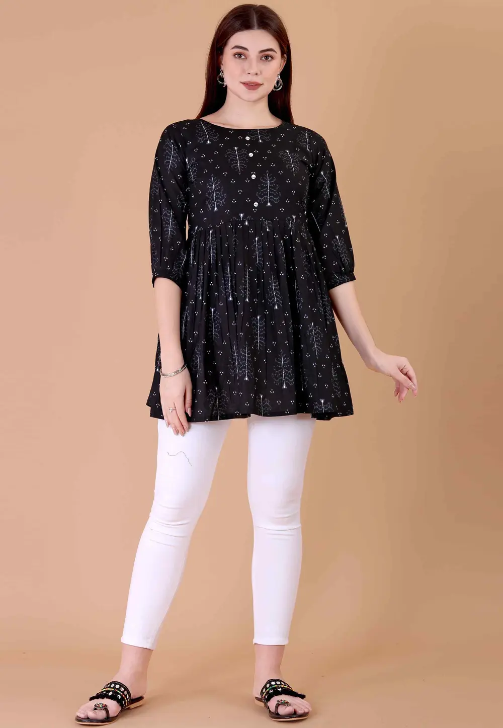 Black Cotton Short Kurti for Women 302405